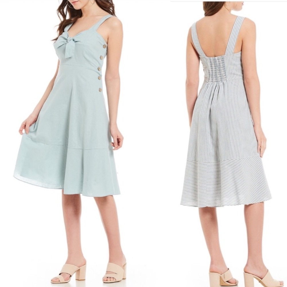 Chelsea & Violet Green Knot Front Linen Dress